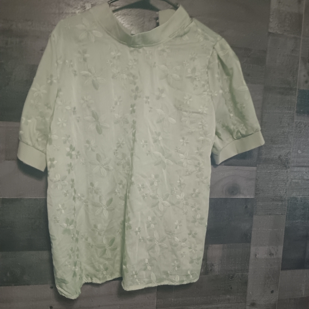 Floral Embroidered Blouse - Light Green
